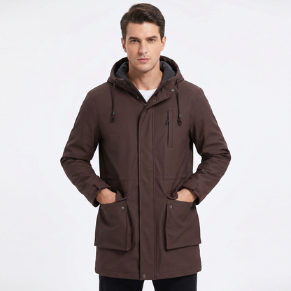 Men's Fleece Lined Softshell Parka Hooded Zip Up Longline Windproof Winter Coat