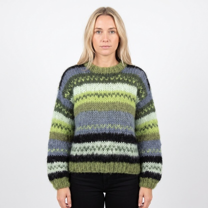 Women's Striped Knit Sweater Oversized Chunky Crew Neck Jumper