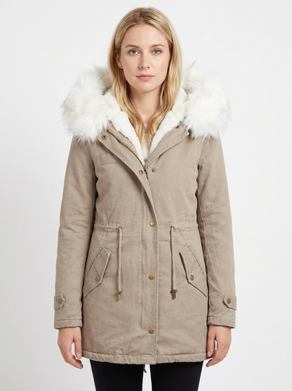 Women's Faux Fur Hooded Parka Fleece-Lined Winter Coat