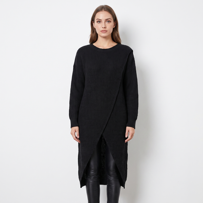 Women's Wrap Front Sweater Dress Long Sleeve Knit Maxi Tunic