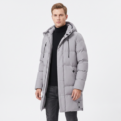 Men's Long Puffer Coat Hooded Quilted Padded Winter Parka