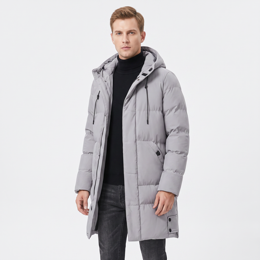 Men's Long Puffer Coat Hooded Quilted Padded Winter Parka