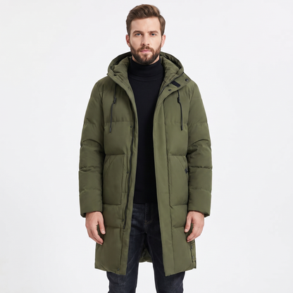 Men's Long Puffer Coat Hooded Quilted Padded Winter Parka