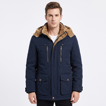 Men's Fleece Lined Parka Hooded Multi Pocket Winter Jacket