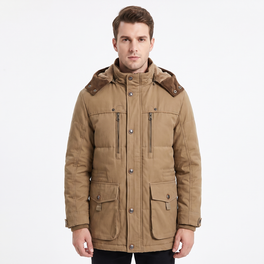 Men's Fleece Lined Parka Hooded Multi Pocket Winter Jacket