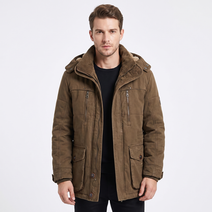 Men's Fleece Lined Parka Hooded Multi Pocket Winter Jacket