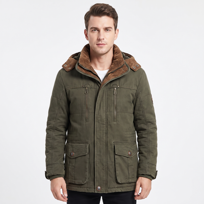 Men's Fleece Lined Parka Hooded Multi Pocket Winter Jacket
