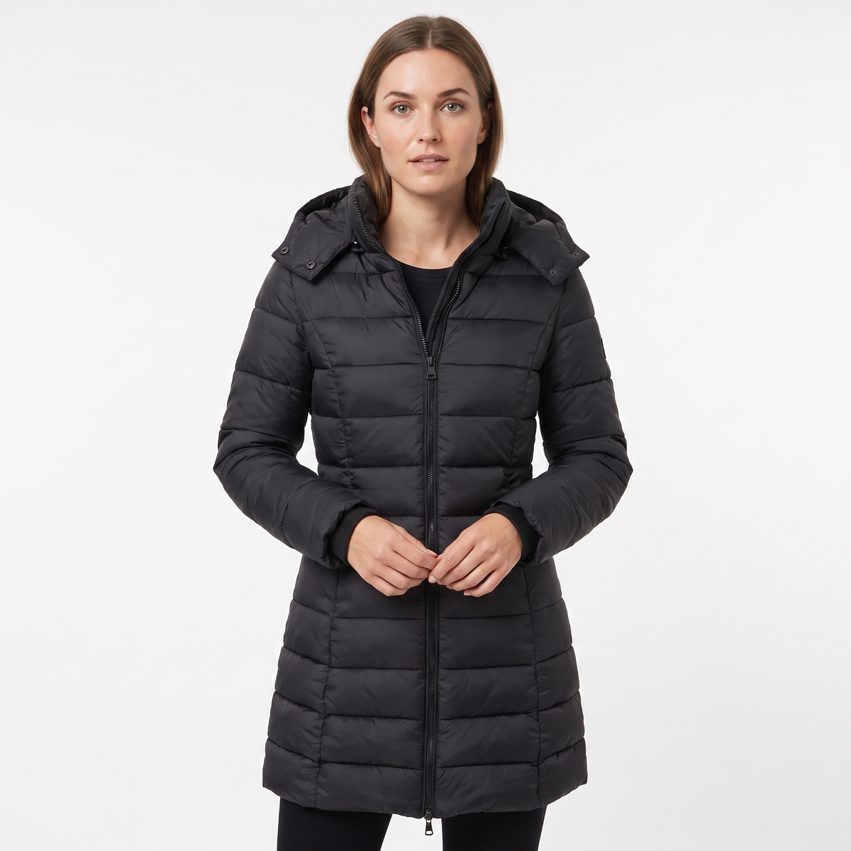 Women's Longline Quilted Puffer Coat Hooded Padded Winter Jacket