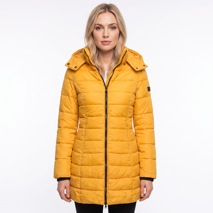Women's Longline Quilted Puffer Coat Hooded Padded Winter Jacket