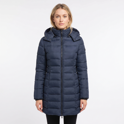 Women's Longline Quilted Puffer Coat Hooded Padded Winter Jacket
