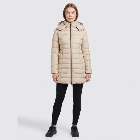 Women's Longline Quilted Puffer Coat Hooded Padded Winter Jacket