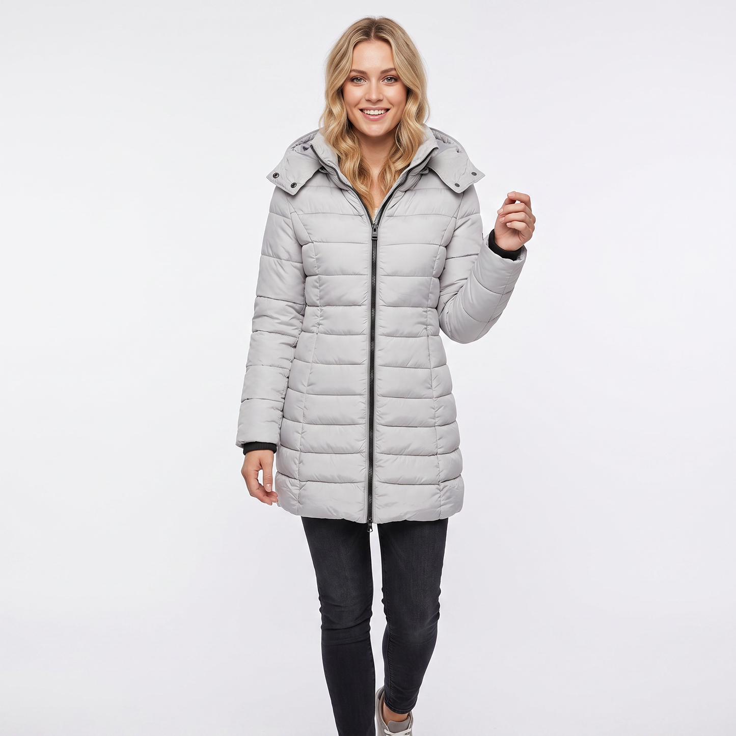 Women's Longline Quilted Puffer Coat Hooded Padded Winter Jacket