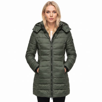 Women's Longline Quilted Puffer Coat Hooded Padded Winter Jacket