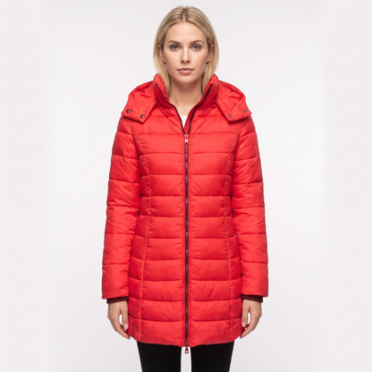 Women's Longline Quilted Puffer Coat Hooded Padded Winter Jacket