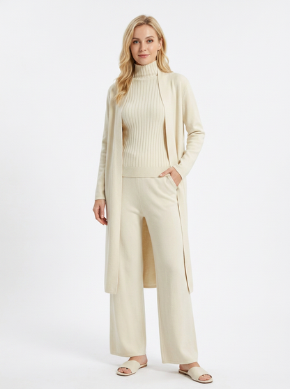 Women's Three-Piece Knit Set Cardigan Tank Wide-Leg Pants