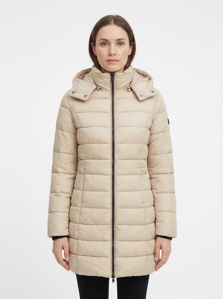 Women's Long Puffer Jacket Fitted Waist Hooded Down Coat