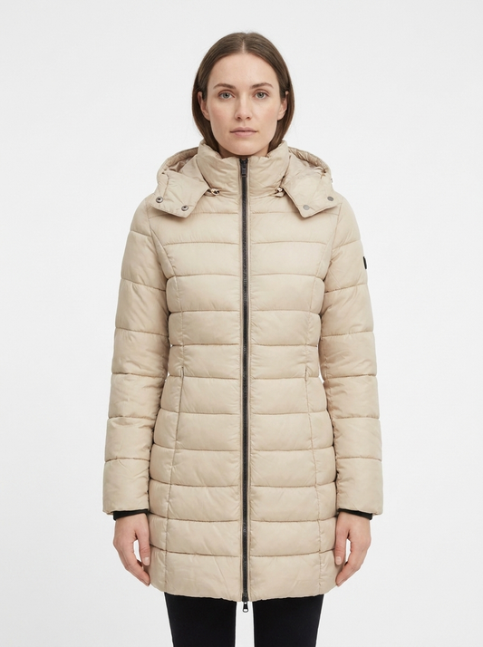 Women's Long Puffer Jacket Fitted Waist Hooded Down Coat