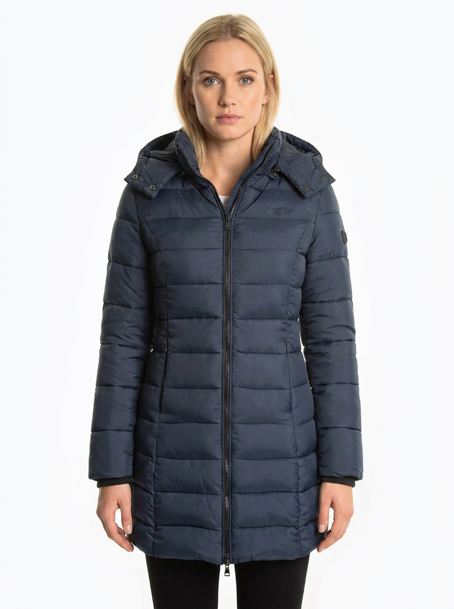 Women's Long Puffer Jacket Fitted Waist Hooded Down Coat