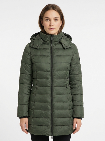 Women's Long Puffer Jacket Fitted Waist Hooded Down Coat