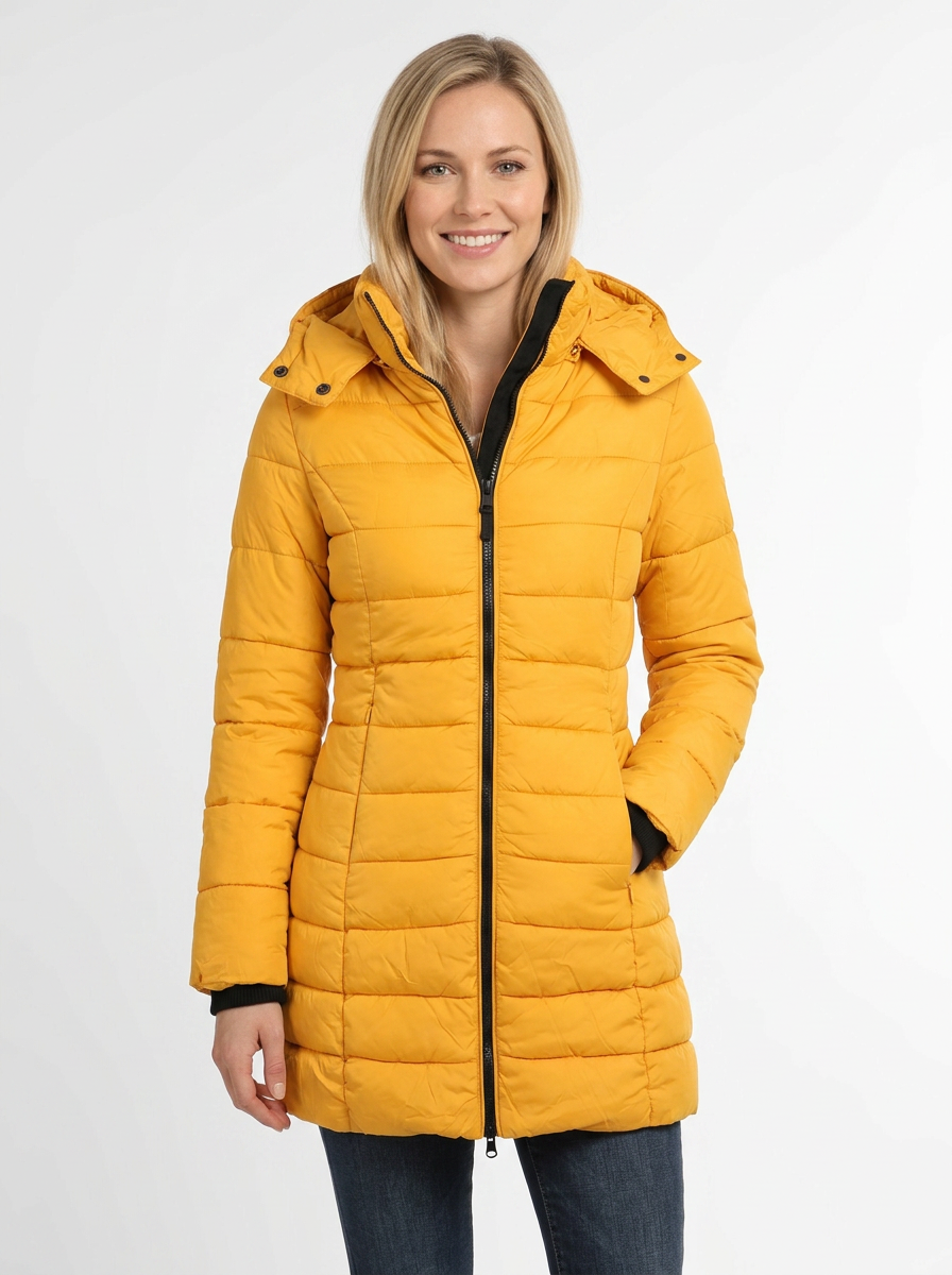 Women's Long Puffer Jacket Fitted Waist Hooded Down Coat