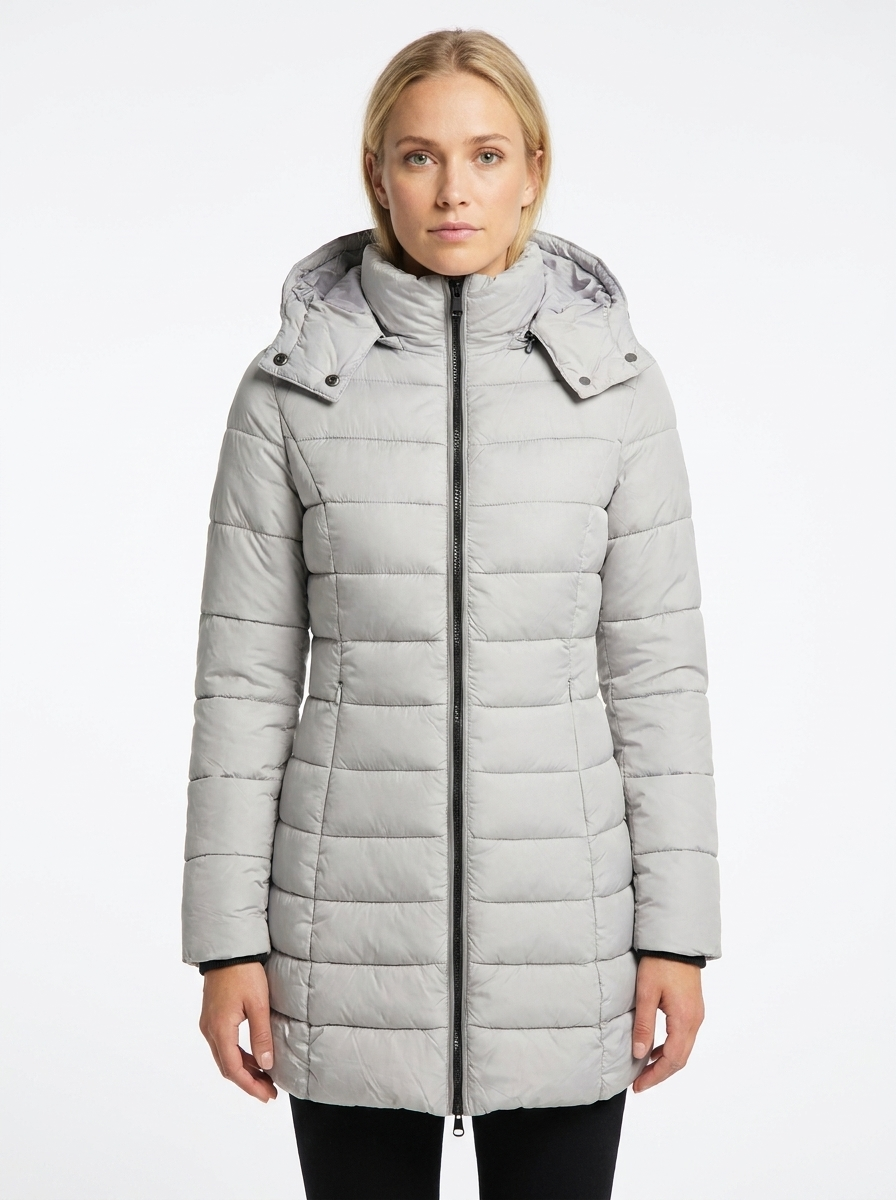Women's Long Puffer Jacket Fitted Waist Hooded Down Coat