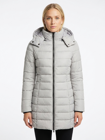 Women's Long Puffer Jacket Fitted Waist Hooded Down Coat