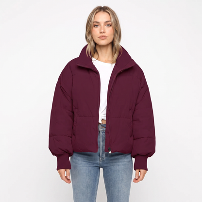 Women's Cropped Puffer Jacket Oversized Zip-Up Coat