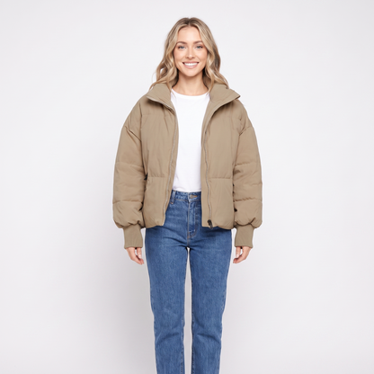 Women's Cropped Puffer Jacket Oversized Zip-Up Coat