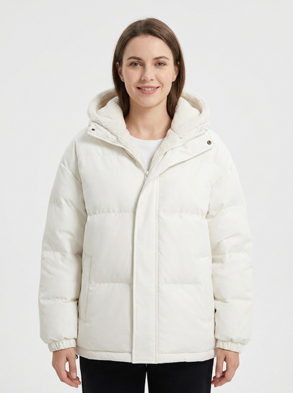 Women's Sherpa Lined Puffer Jacket Hooded Zip-Up Coat
