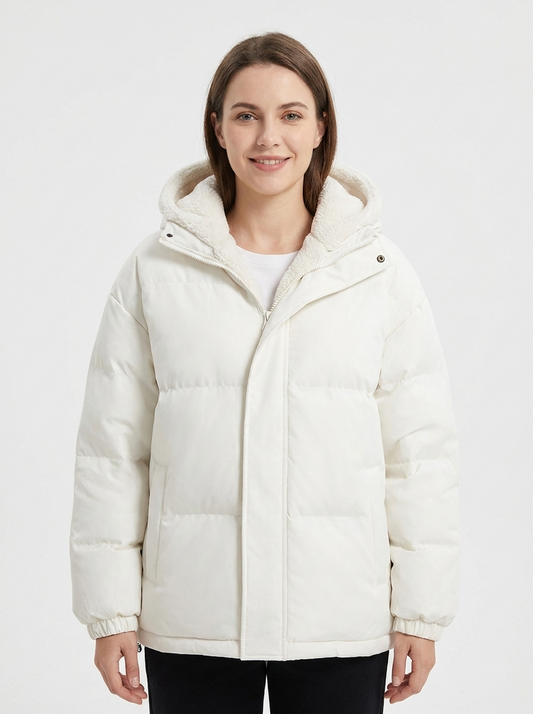 Women's Sherpa Lined Puffer Jacket Hooded Zip-Up Coat