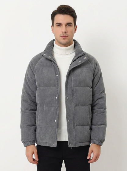 Men's Corduroy Puffer Jacket Stand Collar Padded Coat
