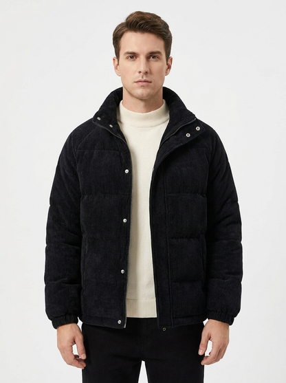Men's Corduroy Puffer Jacket Stand Collar Padded Coat
