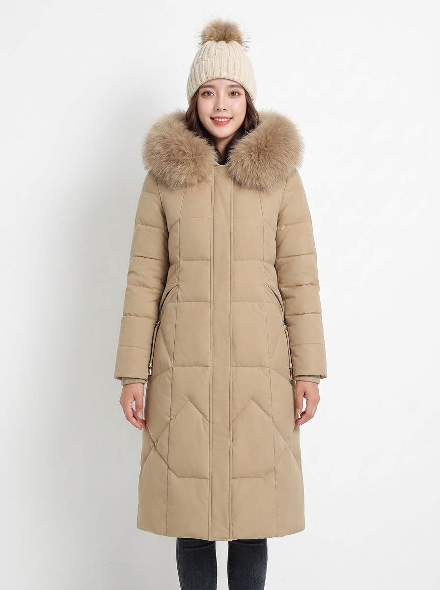 Women's Long Puffer Coat Fur Hood Down Winter Jacket