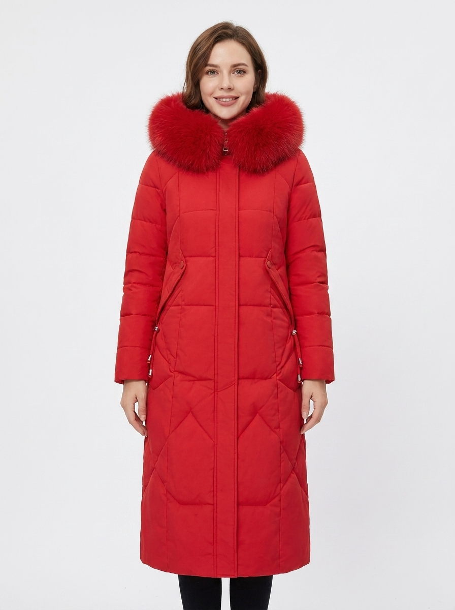 Women's Long Puffer Coat Fur Hood Down Winter Jacket