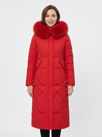 Women's Long Puffer Coat Fur Hood Down Winter Jacket
