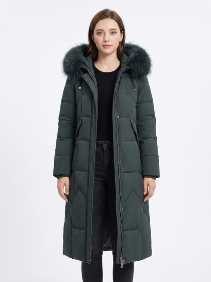 Women's Long Puffer Coat Fur Hood Down Winter Jacket
