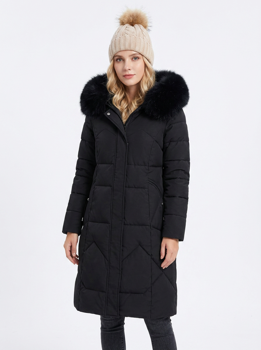Women's Long Puffer Coat Fur Hood Down Winter Jacket