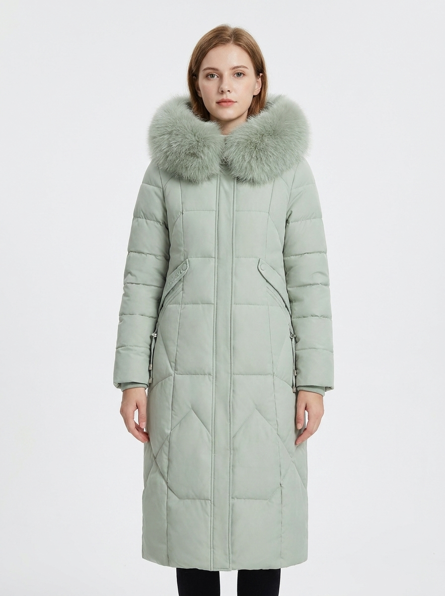 Women's Long Puffer Coat Fur Hood Down Winter Jacket