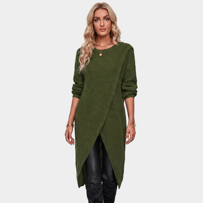 Women's Wrap Front Sweater Dress Long Sleeve Knit Tunic