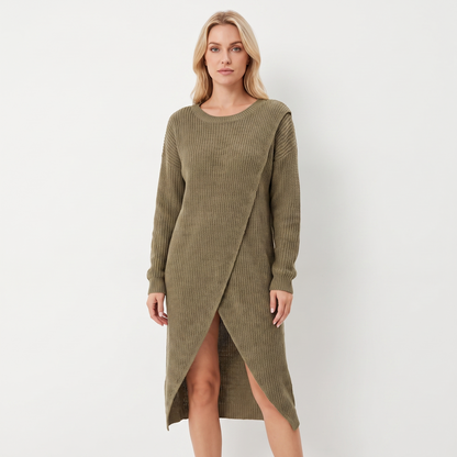Women's Wrap Front Sweater Dress Long Sleeve Knit Tunic