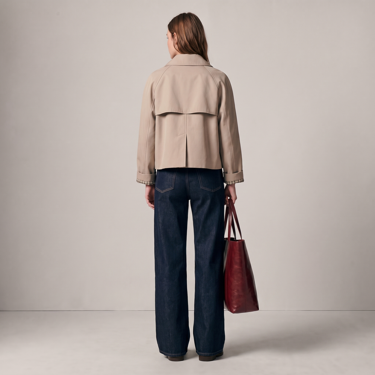 Double Breasted Cropped Check-Lined Coat
