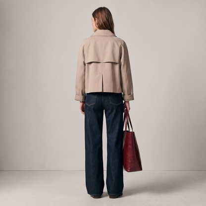 Double Breasted Cropped Check-Lined Coat