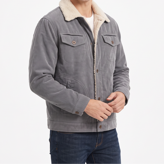 Men's Corduroy-Look Jacket – Sherpa-Style Lined Winter Vintage Style