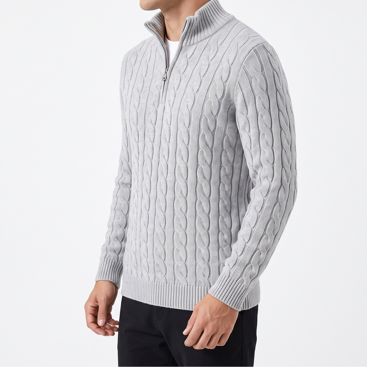 Men's Zip Jumper – Half-Zip Trucker Knit Zip Collar Winter