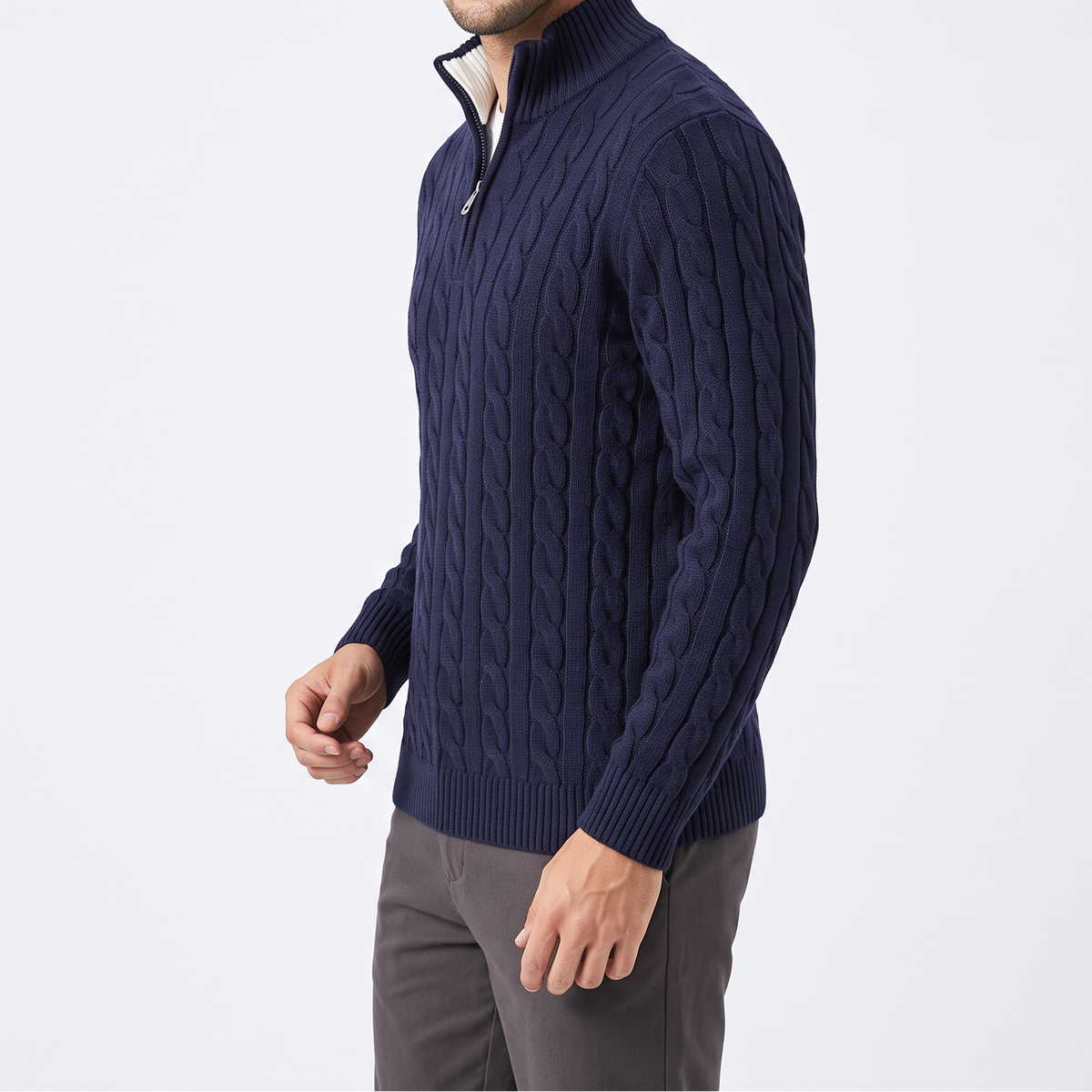Men's Zip Jumper – Half-Zip Trucker Knit Zip Collar Winter