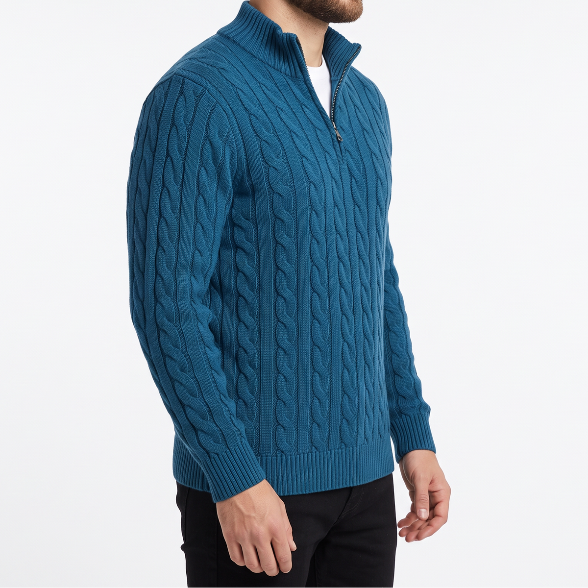 Men's Zip Jumper – Half-Zip Trucker Knit Zip Collar Winter