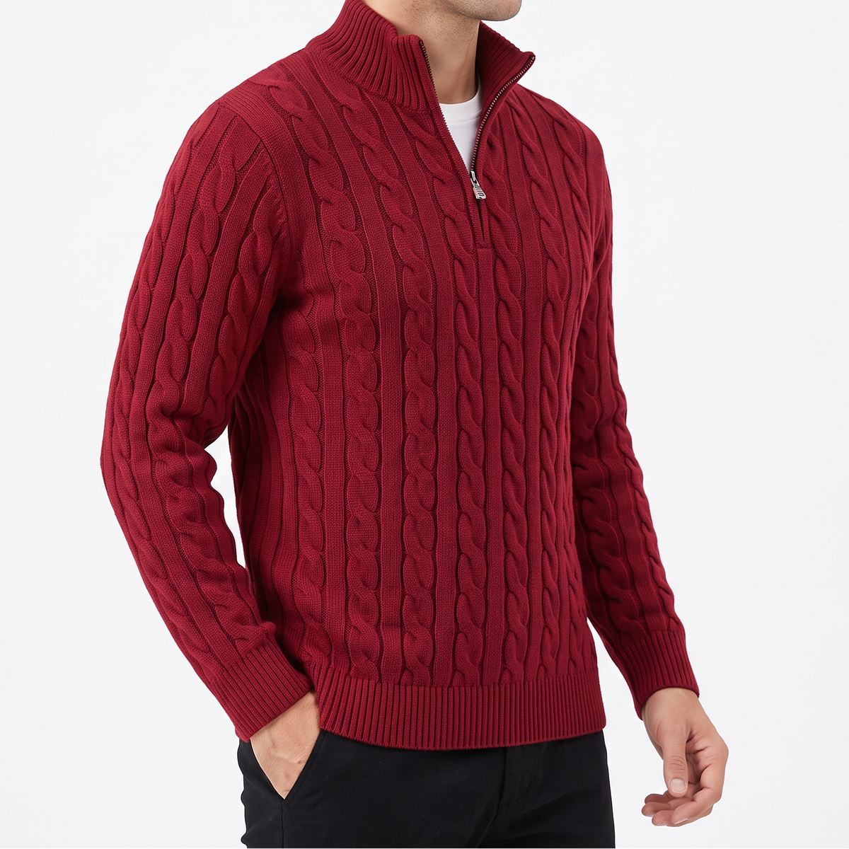 Men's Zip Jumper – Half-Zip Trucker Knit Zip Collar Winter