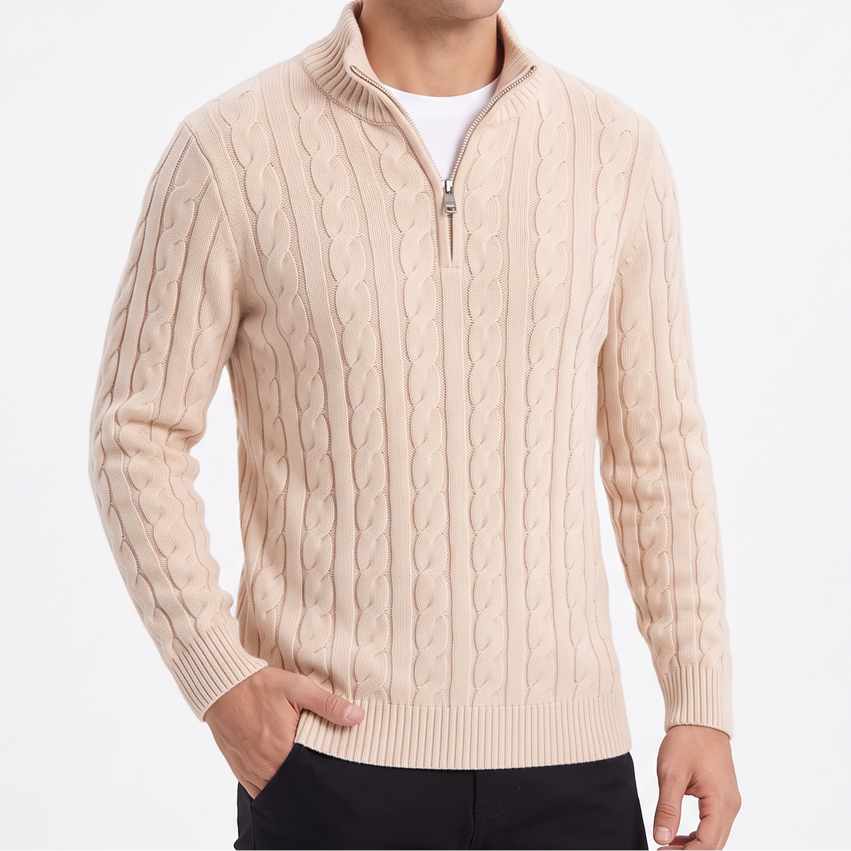 Men's Zip Jumper – Half-Zip Trucker Knit Zip Collar Winter