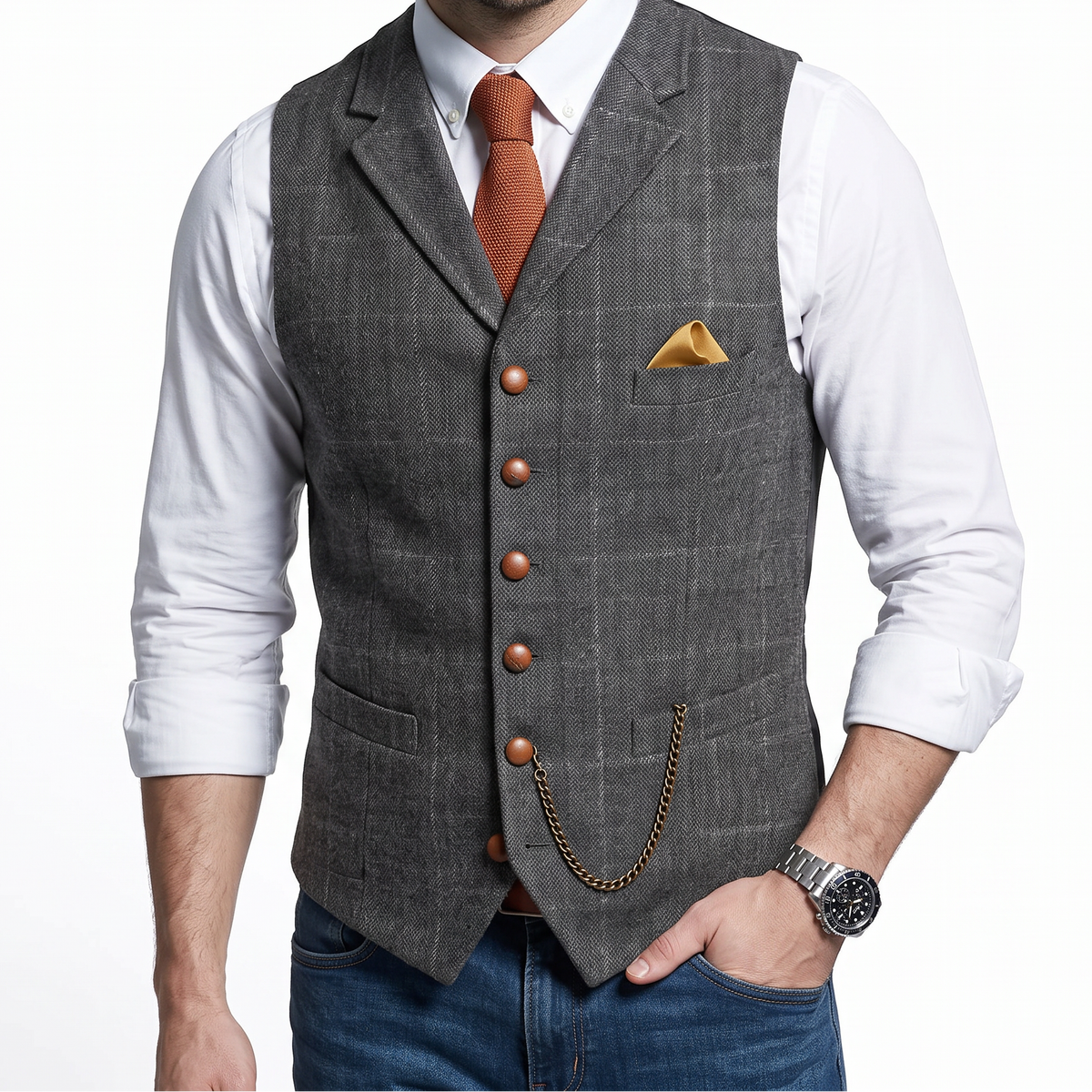 Men's Suit Waistcoat – Slim Fit Buttoned Sleeveless