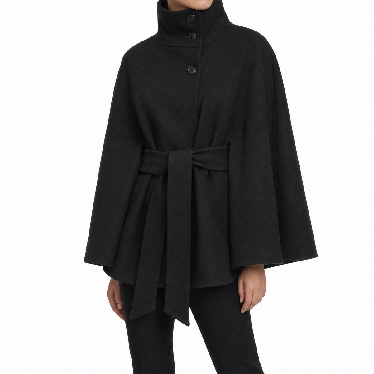 Women's Cape Coat with Belt - High Neck Wrap Cape for Fall & Winter
